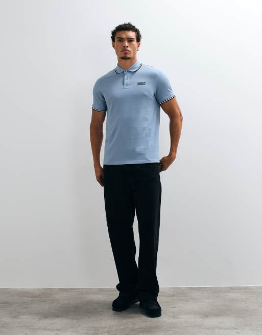 Barbour International Evan short sleeve tipped polo shirt in light blue, 2 of 5