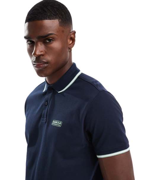 Barbour International Evan tipped polo in sapphire navy
