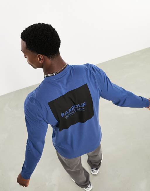 Barbour International - Exhaust - T-shirt a maniche lunghe blu con stampa sul retro