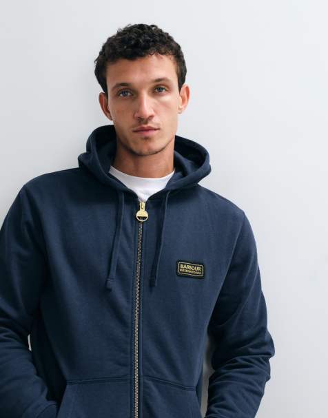 Barbour International - Felpa con cappuccio blu navy con stampa del logo sul retro e zip - view 1