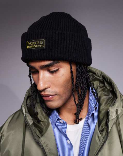 Barbour International flex beanie hat in black - view 1