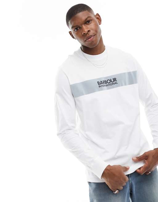 Barbour International – Flock Formula – Biały T-shirt z długim rękawem