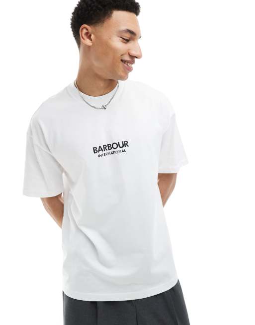 Barbour International – Formula – Biały T-shirt oversize – tylko w CerbeShops