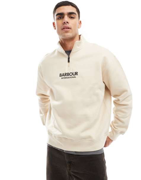 Barbour International – Formula – Oversize-Sweatshirt in Steinbeige mit kurzem Reißverschluss - view 1
