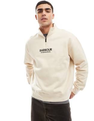 Barbour International Barbour International Formula oversized half zip sweatshirt in stone-Neutral