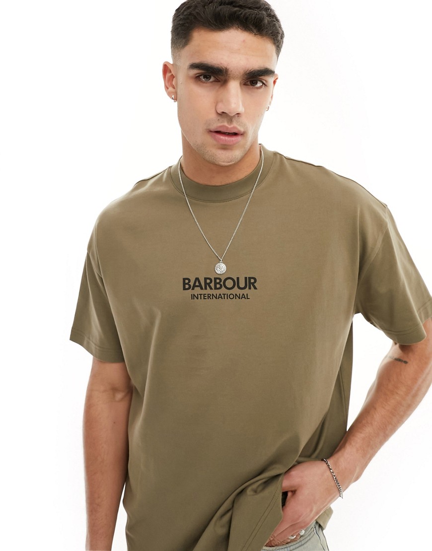 Barbour International Formula oversized t-shirt in khaki exclusive to asos-Green
