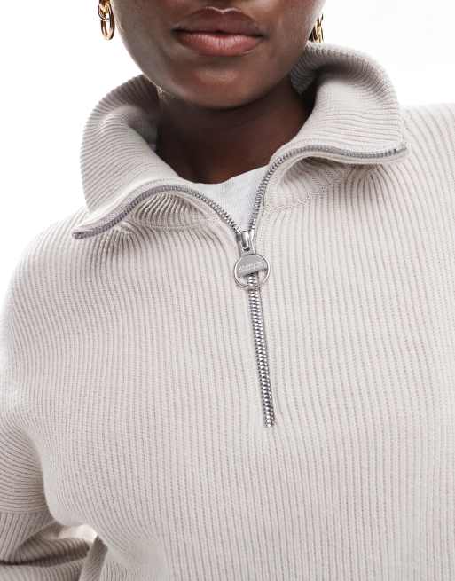 Barbour International Franchesca knitted half zip jumper in cream