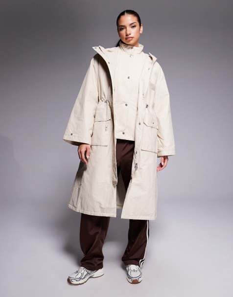 Barbour International Gabriella long showerproof jacket in ecru - view 1