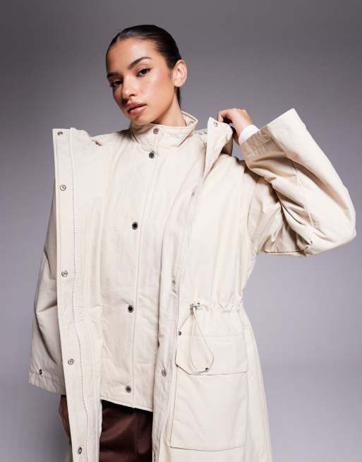 Barbour International – Gabriella – Wasserabweisende, lange Jacke in Ecru , 4 von 4