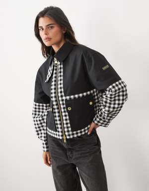 Barbour International Gabriette Check showerproof zip through jacket in black/white