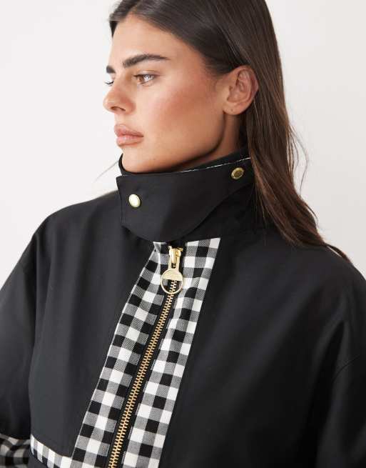 Barbour International Gabriette Check showerproof zip through jacket in black/white, 3 of 4