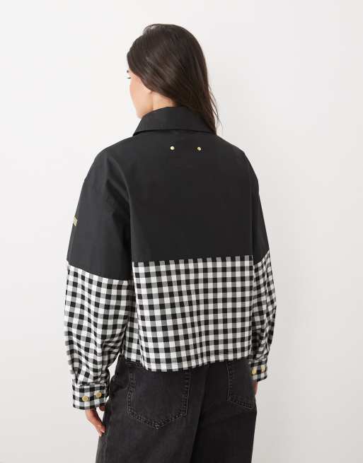 Barbour International Gabriette Check showerproof zip through jacket in black/white, 4 of 4