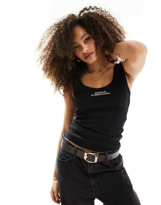 Barbour International – Geripptes Tanktop in Schwarz mit Logo