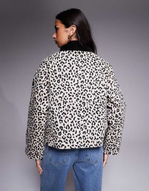 Barbour International - Giacca beige leopardata con zip e colletto a coste a contrasto , 4 di 4