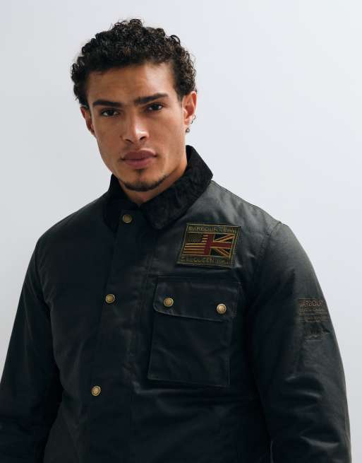 Barbour International giacca cerata Workers con badge, verde salvia, 3 di 5