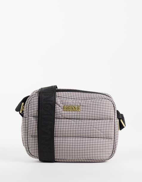 Barbour International gingham check crossbody bag in truffle brown - view 1