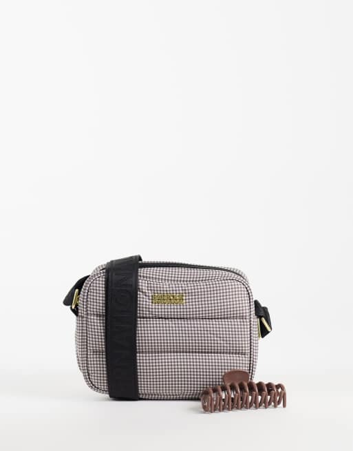 Barbour International gingham check crossbody bag in truffle brown, 2 of 4