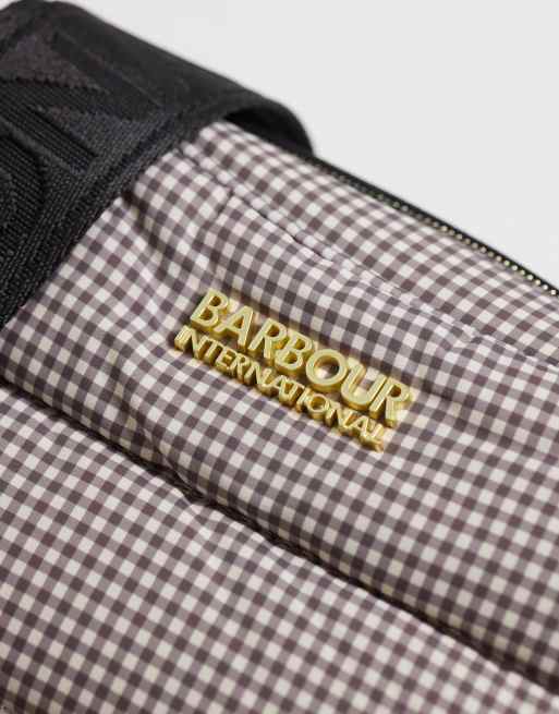 Barbour International gingham check crossbody bag in truffle brown, 3 of 4