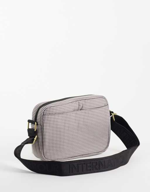 Barbour International gingham check crossbody bag in truffle brown, 4 of 4