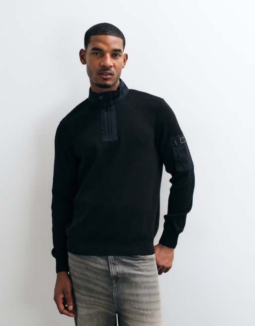 Barbour International half zip knitted jumper in black, 2 of 5