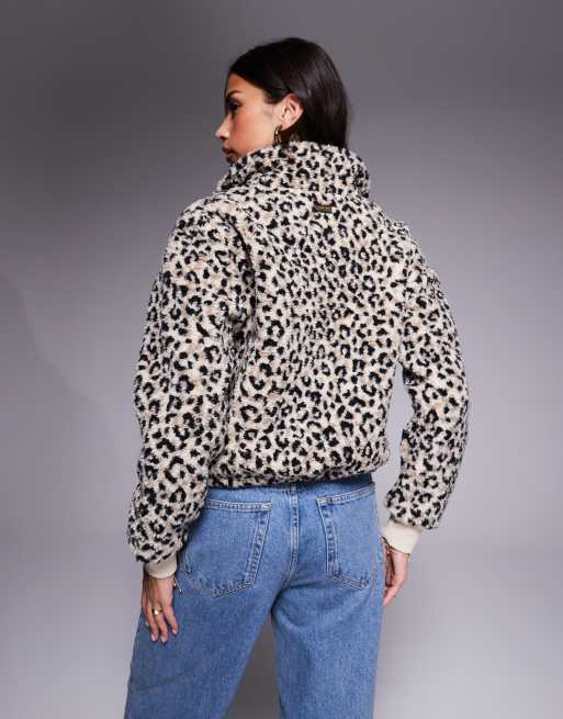 Barbour International - Harley - Beige/sort fleece-jakke med leopardprint , 4 af 4