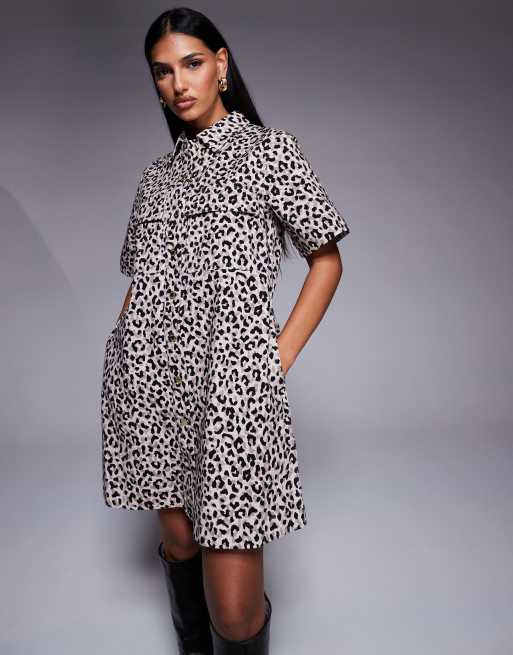 Barbour International Harley denim leopard mini dress in beige - MULTI