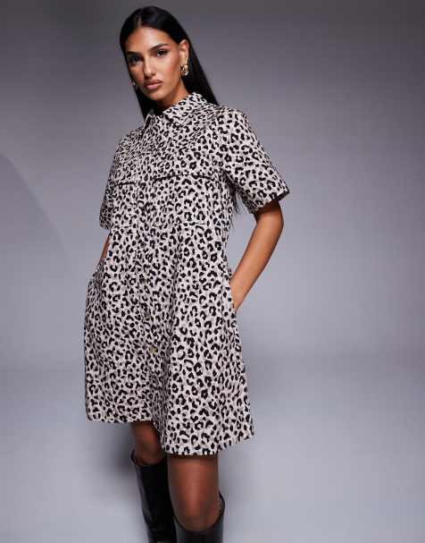 Barbour International Harley denim leopard mini dress in beige - view 1