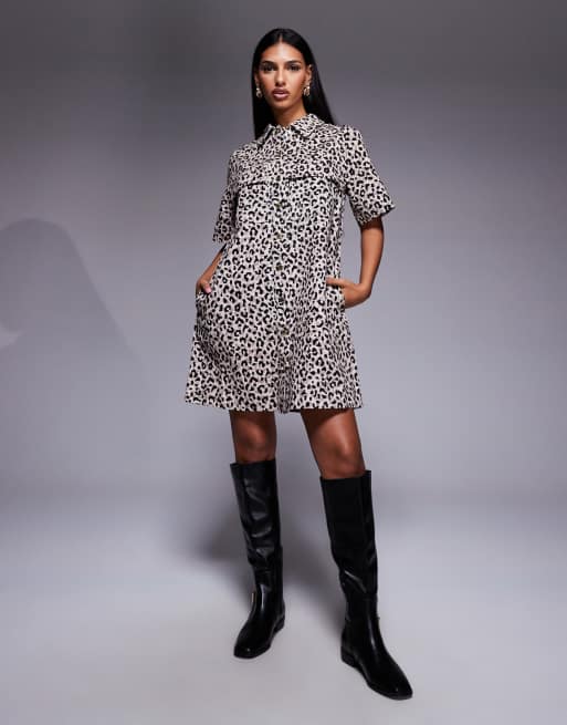 Barbour International Harley denim leopard mini dress in beige , 2 of 4