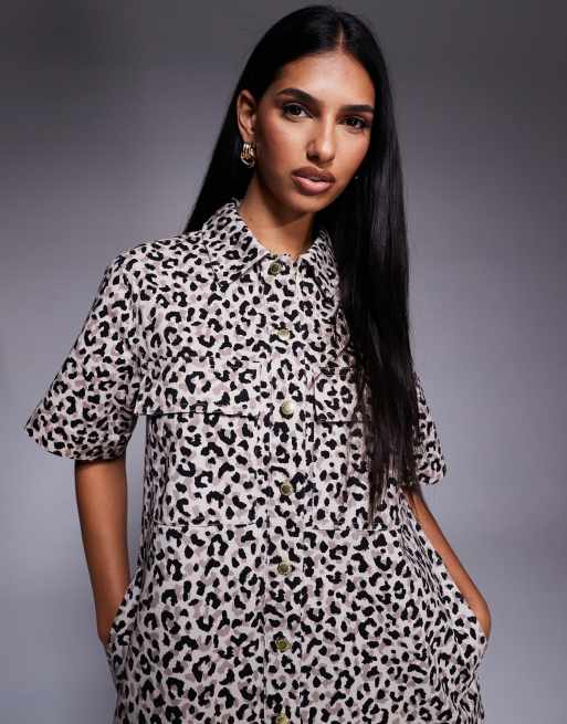 Barbour International Harley denim leopard mini dress in beige , 3 of 4