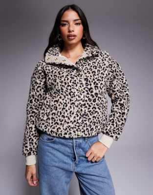 Barbour International - Harley - Fleecejacke mit Leopardenmuster in Beige und Schwarz-Bunt
