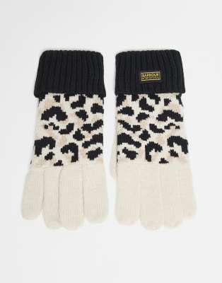 Barbour International Barbour International Harley leopard gloves in jasmine leopard-White