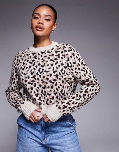 Barbour International Harley leopard knitted jumper in beige 