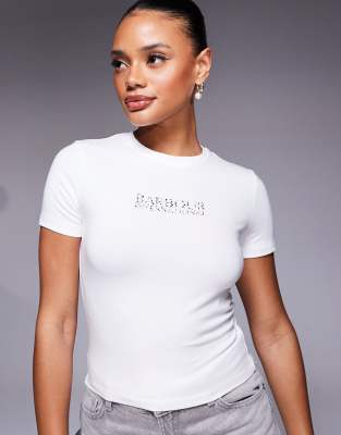 Barbour International Barbour International Harley leopard logo slim fit t-shirt in ecru-White