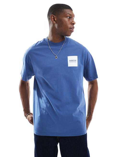 Barbour International – Havsblå t-shirt i oversize med tryck baktill, 4 av 4