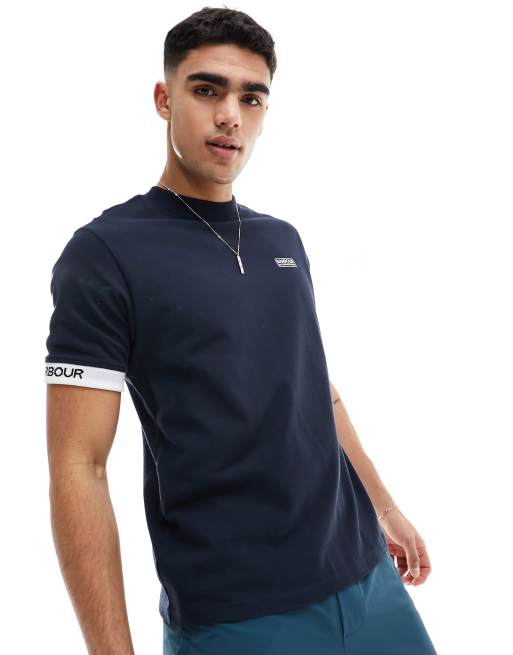 Barbour International – Heim – T-Shirt in Marineblau mit Logo und Zierstreifen