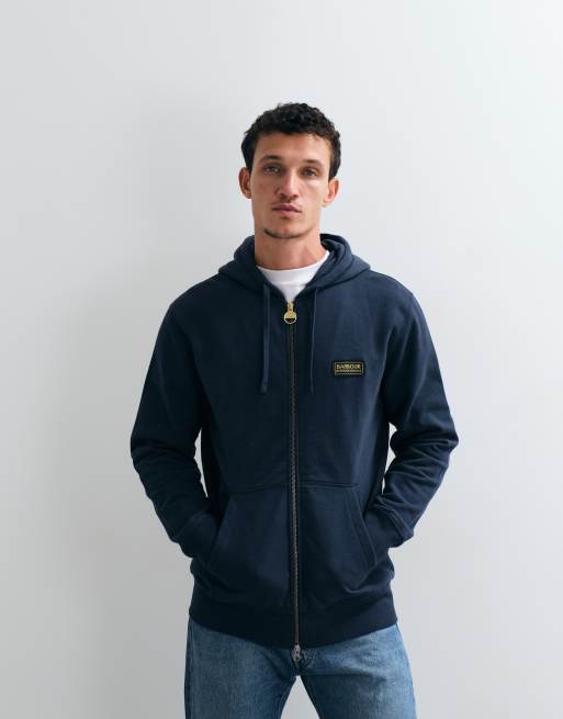 Barbour International hættetrøje med lynlås, grafisk logo og rygprint i navy, 5 af 5