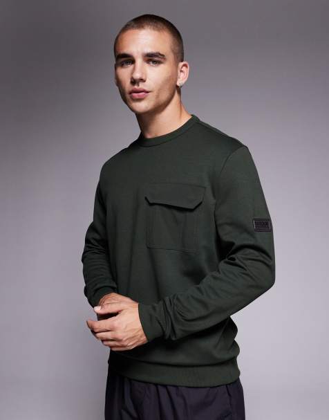 Barbour International Ilford interlock crew neck sweatshirt in sage - DGREEN - view 1