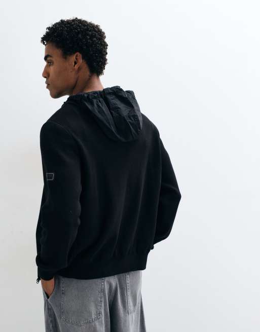 Barbour International Inline zip through knitted hoodie in black, 3 of 5