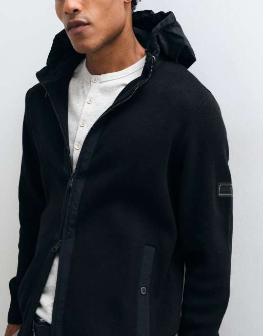 Barbour International Inline zip through knitted hoodie in black, 4 of 5