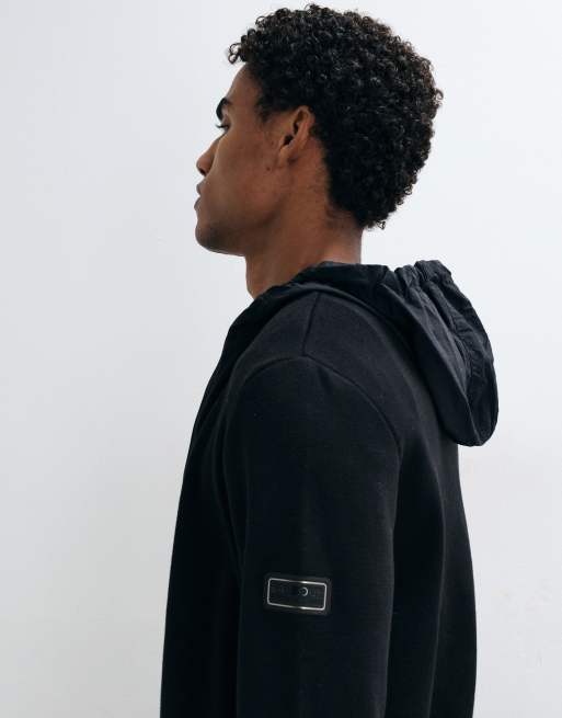 Barbour International Inline zip through knitted hoodie in black, 5 of 5