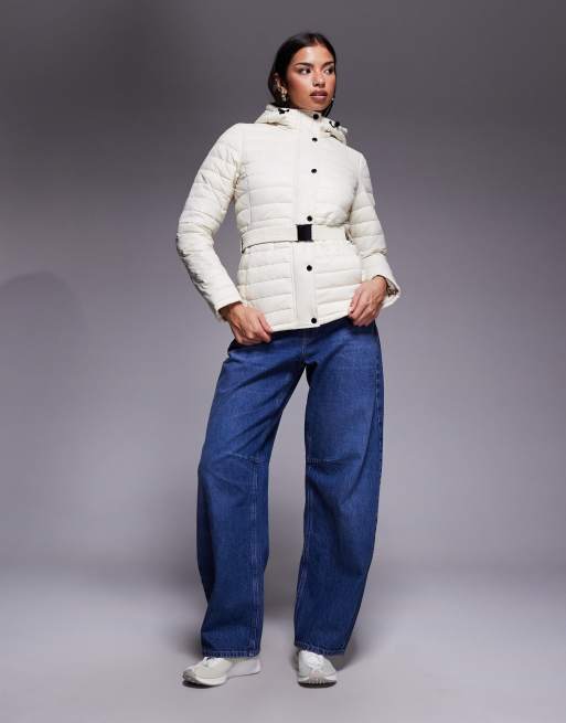 Barbour International – Jada – Benvit pufferjacka med elastiskt skärp, 3 av 4