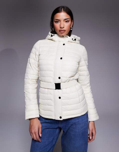 Barbour International Jada puffer jacket with elastic belt detail in ivory