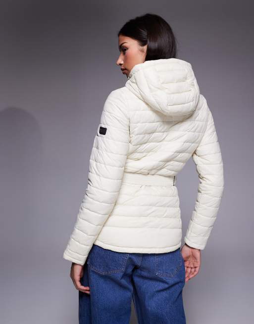 Barbour International Jada puffer jacket with elastic belt detail in ivory, 4 of 4