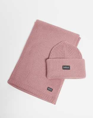 Barbour International Barbour International Juliana beanie & scarf gift set in raspberry-Pink