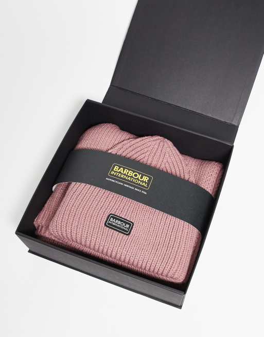 Barbour International Juliana beanie & scarf gift set in raspberry , 3 of 3