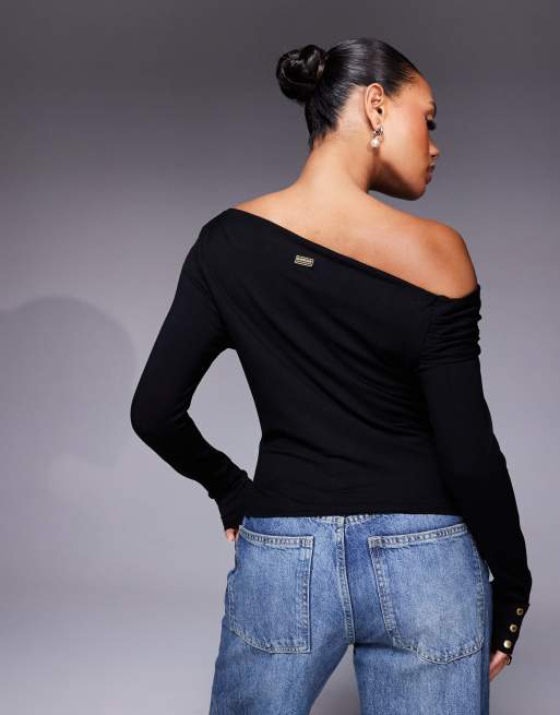 Barbour International Juliana off-the-shoulder top in black , 4 of 4
