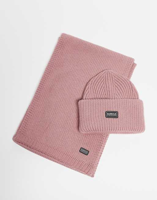 Barbour International – Juliana – Różowy zestaw podarunkowy: szalik i czapka beanie 
