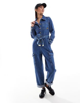 Barbour International - Jumpsuit aus Denim in mittlerer Waschung-Blau