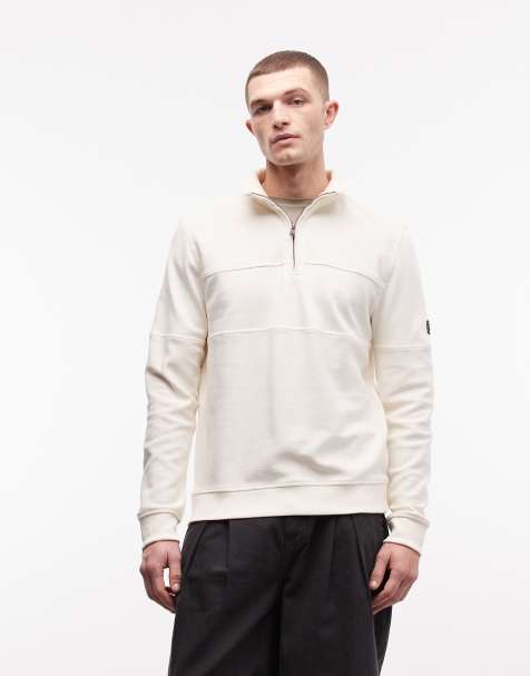 Barbour International - Kaspian - Hvid sweatshirt med halv lynlås og logo - view 1