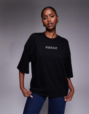 Barbour International - Katya - Oversize-T-Shirt in Schwarz mit Logo auf der Vorderseite